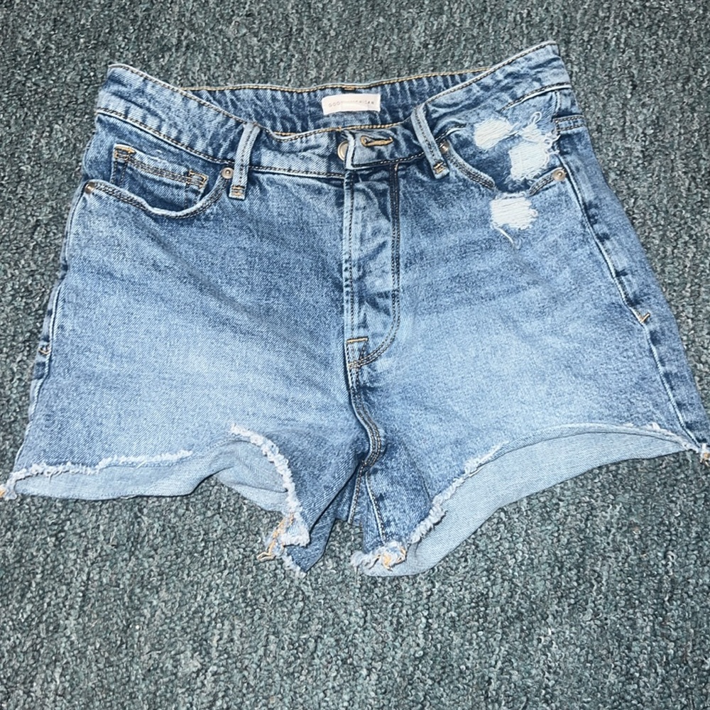 Good American high waited distressed Denim jeans Blue Women's Shorts 6  /28